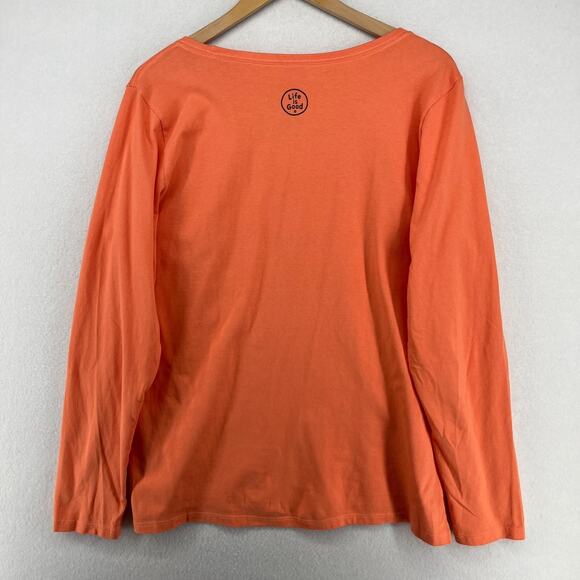 LIFE IS GOOD Shirt Womens L Get Lost Get Found Book Crusher Tee Cotton Orange - Picture 3 of 12